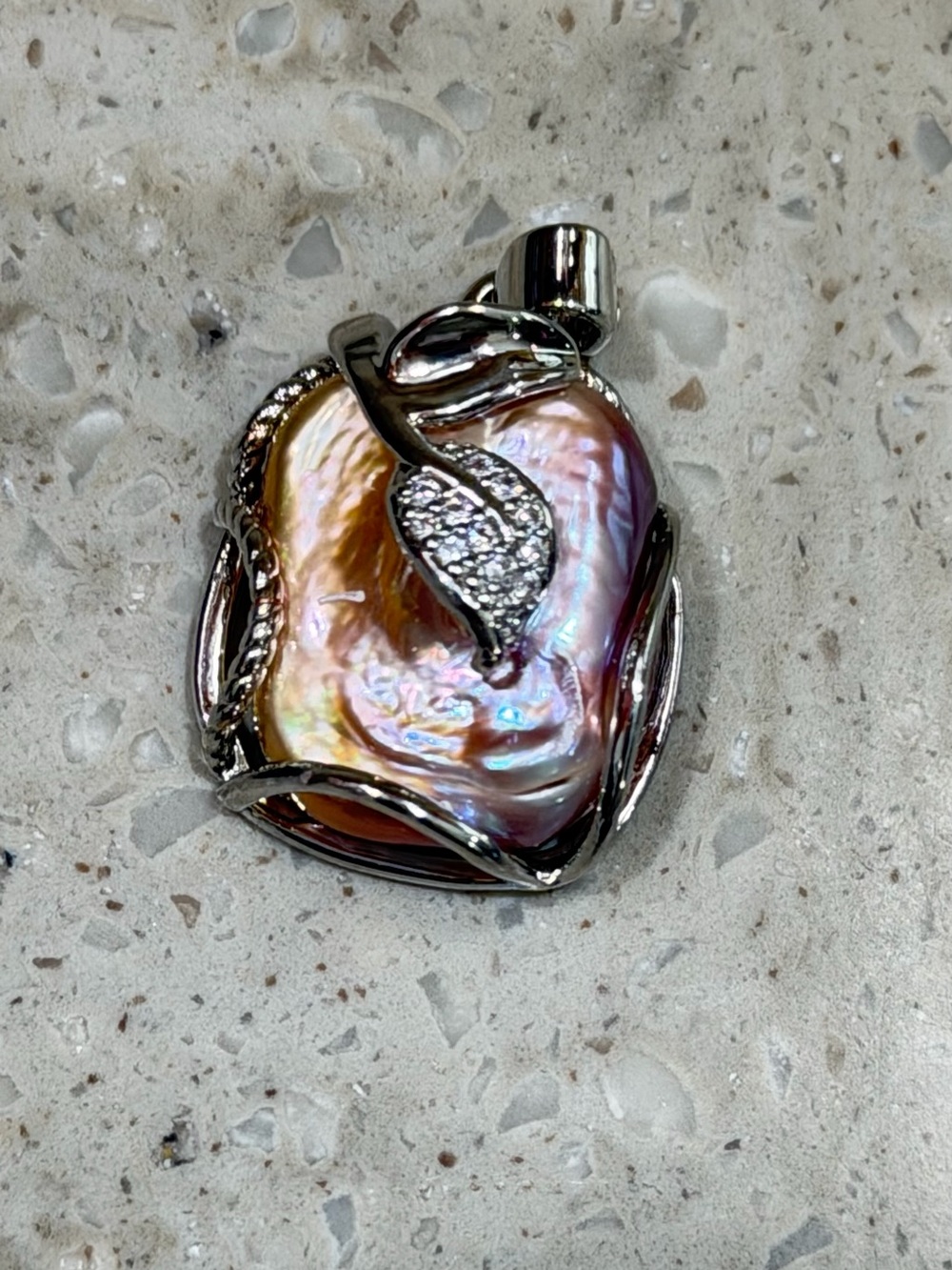 Iridescent Baroque Pearl Pendant Necklace - Sterling Silver Accents